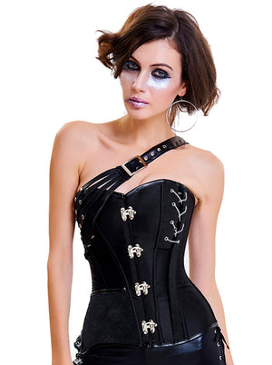 Steampunk Retro Gothic Faux Leather Bustier Corset with Shoulder Straps Back View  Model View