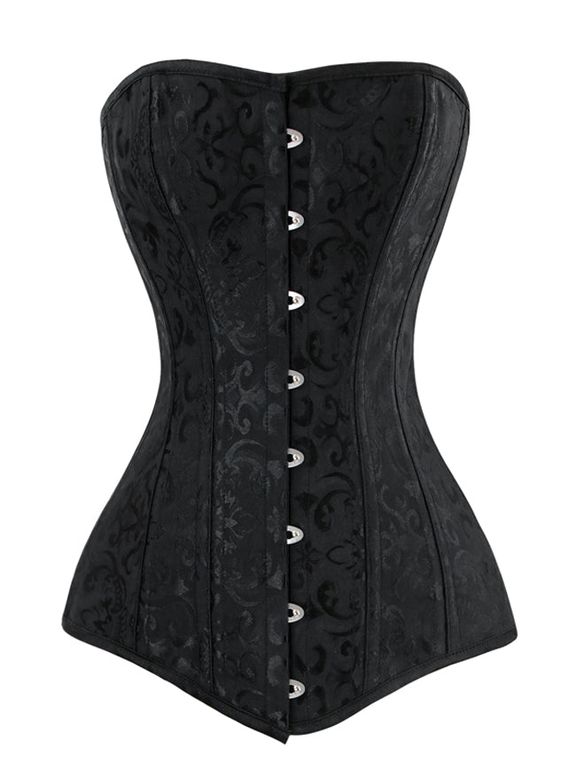 Classical Retro Palace Series Lady Black Busk Closure Strapless Waist Training Wedding Party Overbust Corset Tops Detail View