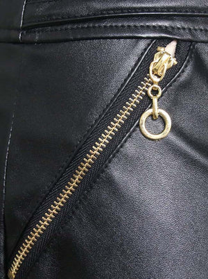 Sexy Gothic Faux Leather Zipper Trim Nightclub Rock n Roll Skirt