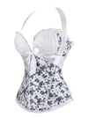 Vintage Retro Floral Print Halter Padded Lace Up Corset Top