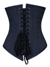 Classical Vintage Women Blue Steampunk Steel Boned Hourglass Body Shapewear Underbust Corset Tops Back View