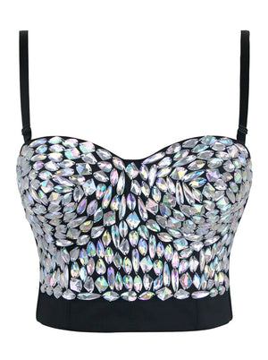 Solid Color Rhinestone Beaded Push Up Bra Studded Gem Clubwear Party Bustier Crop Top Main View