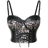 Women's Steampunk Goth PU Leather Leopard Clubwear Bustier Crop Top Bra