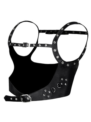 Accessoires pour femmes harnais de corps en cuir PU gothique bretelles ajustables évider sans cuissard soutien-gorge Cage noir vue latérale