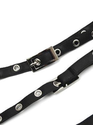 Accessoires pour femmes Harnais de corps en cuir PU Vintage réglable à bretelles évider sans cuissard soutien-gorge Cage noir Vue détaillée