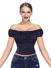Daily Off Shoulder Dirndl Blouse Polka Dot Party Slim Fit  Strapless Crop Top Detail View