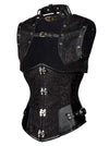 Classical Retro Palace Series Lady Black Jacquard Punk Retro Steel Boned Lace Up Underbust Corset Tops Side View