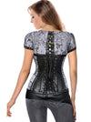 Vintage Floral Steel Boned Lace Up Overbust Corset with Belt Pouch