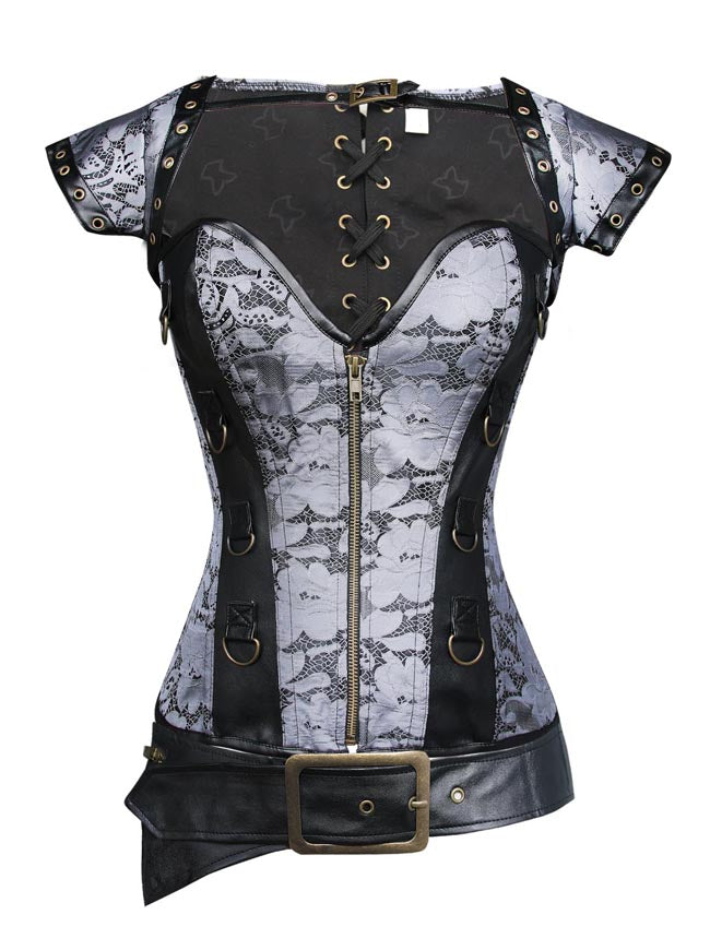 Victorian Gothic Floral Lace Up Bustiers Corsets Tops with Belt