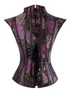 Women's Steampunk Steel Boned Faux Leather Jacquard Overbust Corset with Shrug Purple Back View