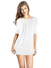 Elegant White Cotton Peasant Tunic Tops Women Fashion Spring Daily Off Shoulder Blouse Main View