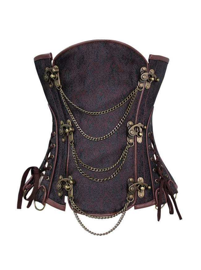 Elegant Retro High Quality Lady Halloween Pirate Halloween Brocade Punk Lace Up Underbust Corset Tops Detail View