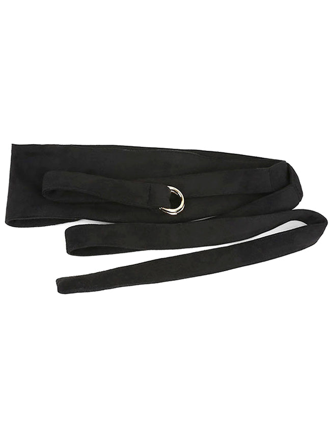 Women Waist Cincher Black Faux Leather Suede Waist Belts Back View