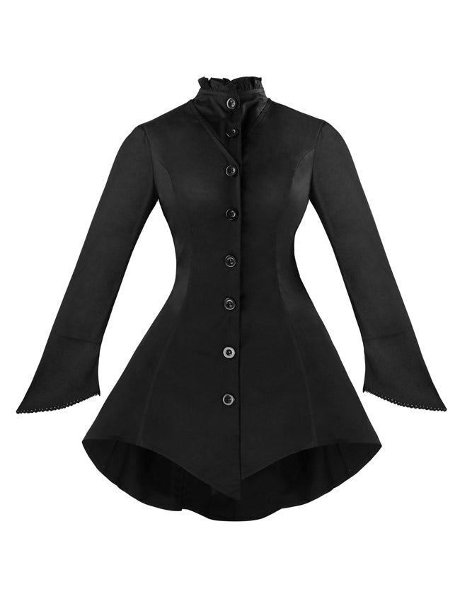 Victorian Gothic High Neck Lace Trimming Long Sleeves Button Cropped Jacket