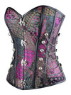 Mode féminine Jacquard spirale en acier désossé Busk fermeture taille serre-taille Bustier Corset avec chaînes vue latérale violet