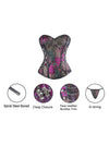 Women's Retro Jacquard Spiral Steel Boned Busk Closure Halloween Corset with Chains Purple Detail View