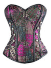 Steampunk Gothic Spiral Steel Boned Brocade Midje Cincher Overbust Corset with Chains Main View