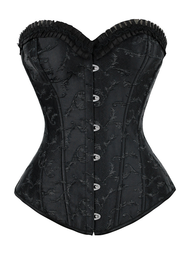 Gothic Vintage Floral Embroidery Boned Overbust Corset Top