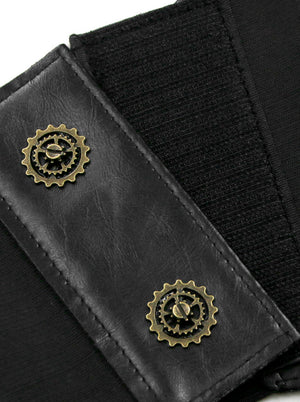 Burlesque Waspie Corset Stretchy Cinch Faux Leather Metal Waist Belt Detail View