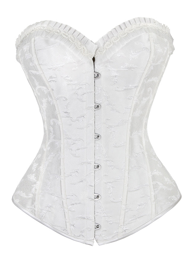Gothic Vintage Floral Embroidery Boned Overbust Corset Top