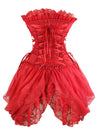 Women's Sexy Strapless Floral Embroidery Mesh Princess Bustier Corset with Lace Skirt Red Back View