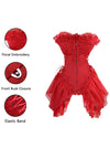 Women's Fashion Strapless Floral Embroidery Bustier Corset with Lace Skirt Red Detail View