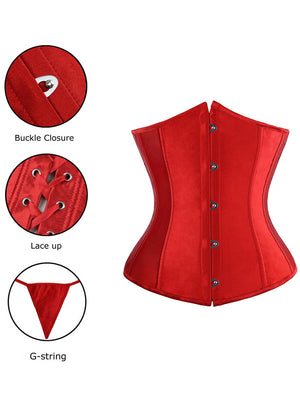 Women's Sexy Satin Boned Halloween Underbust Corset Top Red Detail View