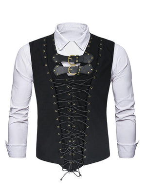 Gothic Renaissance Suede Sleeveless Lace Up Waistcoats Vest for Men
