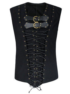 Men's Steampunk Victorian Lace-up Vest Sleeveless Pirate Waistcoat