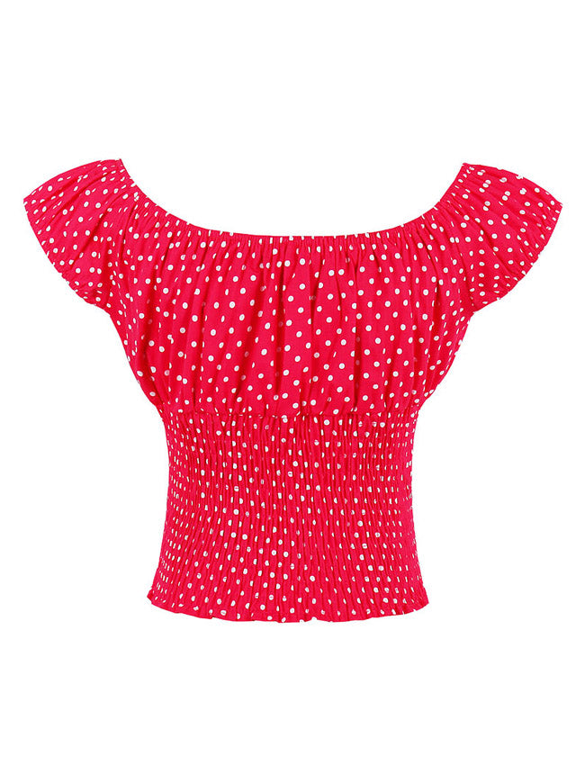 Cute Casual Polka Dot Ruffle Off Shoulder Tops T-shirt