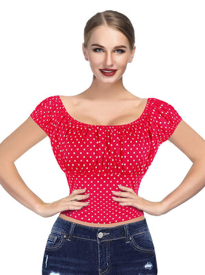 Sexy Off the Shoulder Polka Dot Clubwear Peasant Tops Red