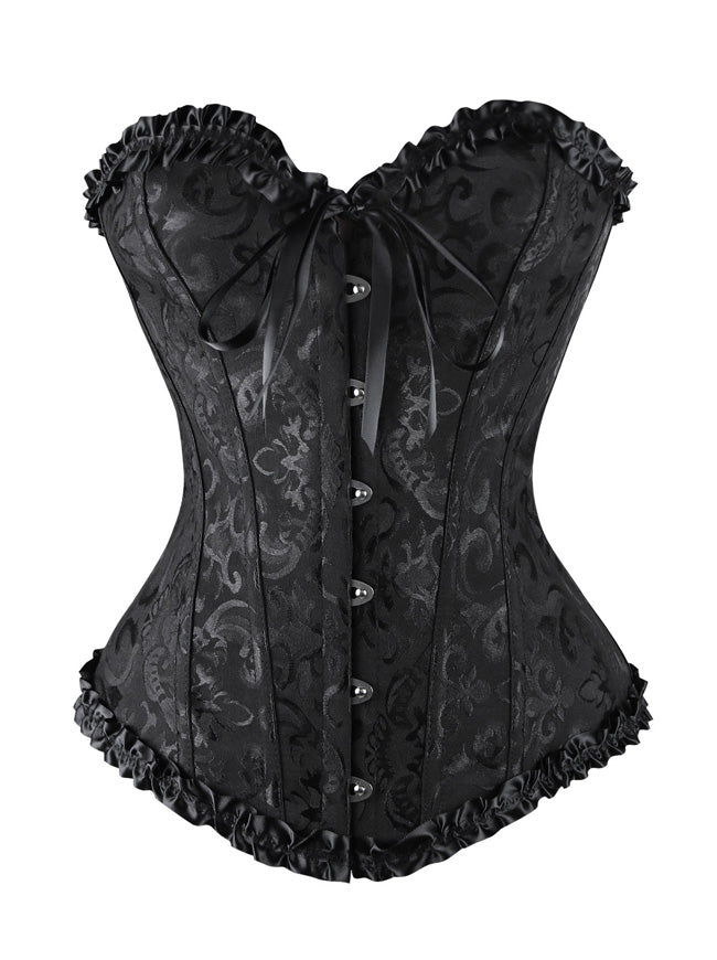 Elegant Jacquard Lace Up Sweetheart Neckline With Ribbon Tie Bow Corset Top