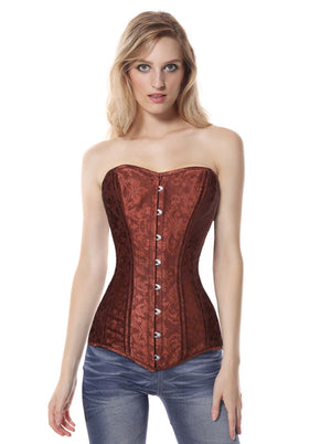 Classical Courtlike Lady Jacquard Steampunk Sweetheart Strapless Lace Up Waist Training Overbust Plus Size Corset Tops Detail View