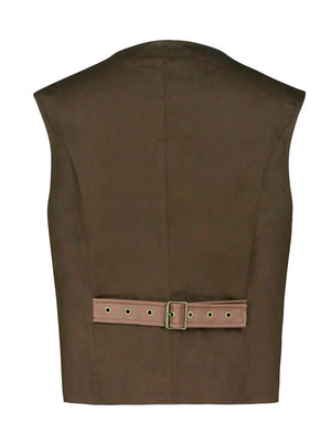 Men's Steampunk Victorian Faux Leather Patchwork Waistcoat Casual Vest Back View