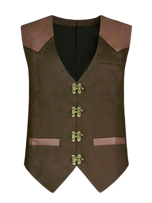 Kişilər üçün Steampunk Victorian Faux Dəri Pambıq İş kurtka Təsadüfi Vest
