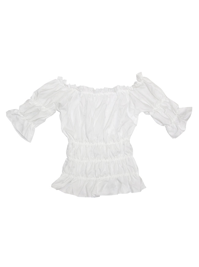 Women's Casual Off Shoulder Short Sleeves Ruffles Blouse Shirt Crop Top White Back View