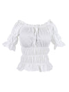Women's High Quality Off Shoulder Short Sleeves Ruffles Blouse Shirt Crop Top White Main View