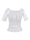 Women's Lovely Off Shoulder Short Sleeves Ruffles Blouse Shirt Crop Top White Back View