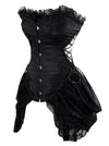 Women's Gothic Strapless Floral Embroidery Mesh Party Bustier Corset with Lace Skirt Black Side View