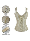 Vintage Burlesque Lady Brocade Gothic Lace Up Hourglass Overbust Vest Corset Tops Detail View