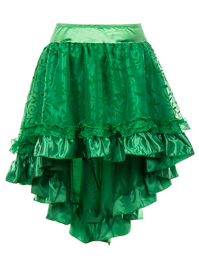 Women's High Quality Cheap Ruffle Floral Organza High Low Party Skirt Green Detail View