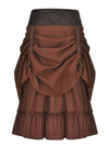 Women's Steampunk High Waist Multi Layered Ruffle High Low Skirt Brown Back View