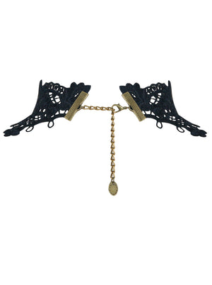 Damen Steampunk Lace Choker Perlen Kette Anhänger dekorative Halskette Cosplay Zubehör schwarz / rot Rückansicht
