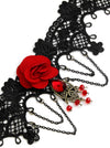 Women's Gothic Lace Choker Beads Chain Pendant Decorative Necklace Accessories Black/Red Detail View