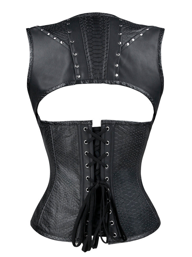 Steampunk Gothic Underbust Casual Halloween Punk Retro Victorian Black Vests for Waist Training Corset Top Back View