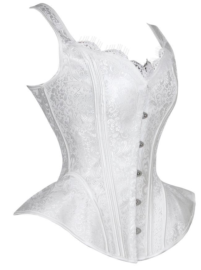 Vintage Burlesque Shoulder Straps Lace Up Bustier Corset Top White