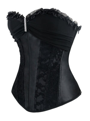Sexy Classical Retro Lady Black Lace Gothic Sweetheart Strapless Wedding Bridal Lace Up Overbust Corset Tops Side View