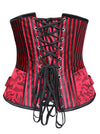 Women's Fashion Jacquard Spiral Steel Boned Brocade Lace Pinstripe Waist Cincher Corset Red/Black Back View