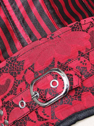 Qadın Gotik Jakarlı Spiral Polad Sümüklü Brocade Pinstripe Underbust Korset Qırmızı / Qara Detal Görünüşü