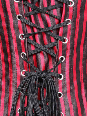 مشد نسائي عتيق من قماش الجاكار بتصميم حلزوني من الصلب والدانتيل من قماش الجاكار باللون الأحمر / الأسود